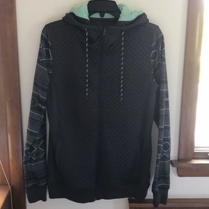 Grey Hoodie with Patterned sleeves and Mint hood